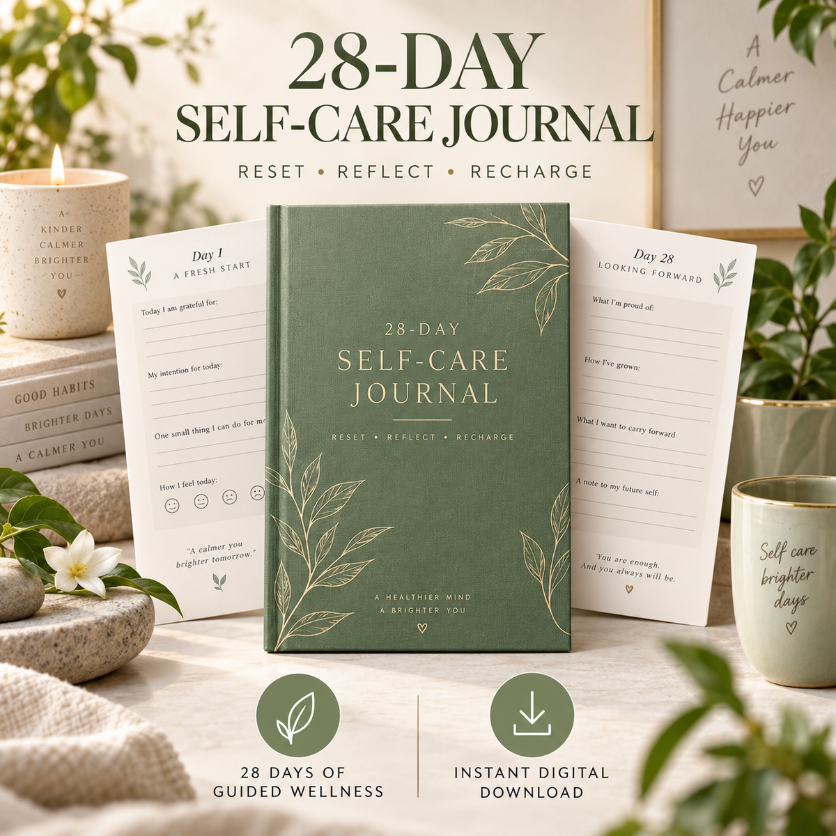 28-Day Self-Care Journal instant digital download poster
