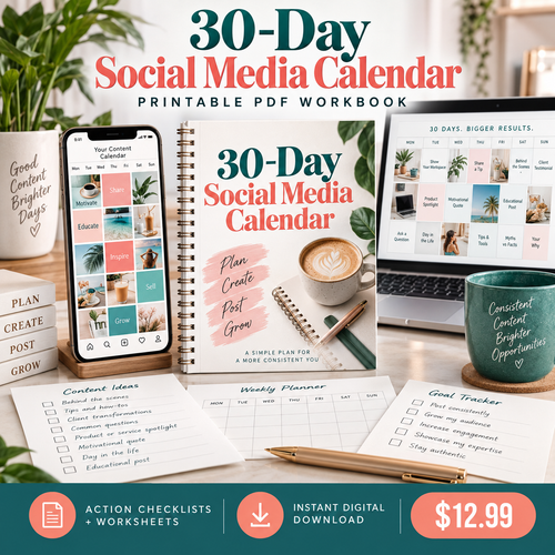 30-Day Social Media Calendar printable PDF sales poster