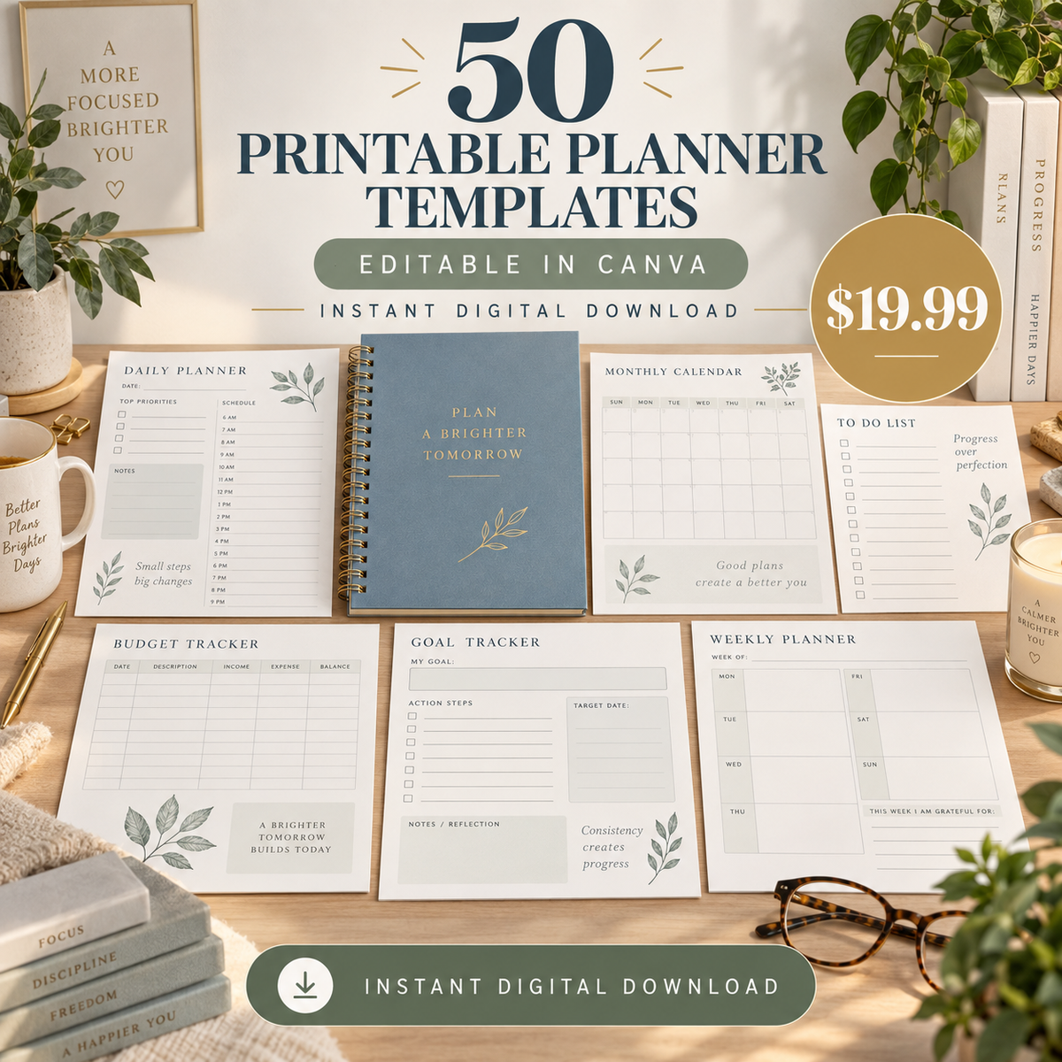 50 Printable Planner Templates editable in Canva