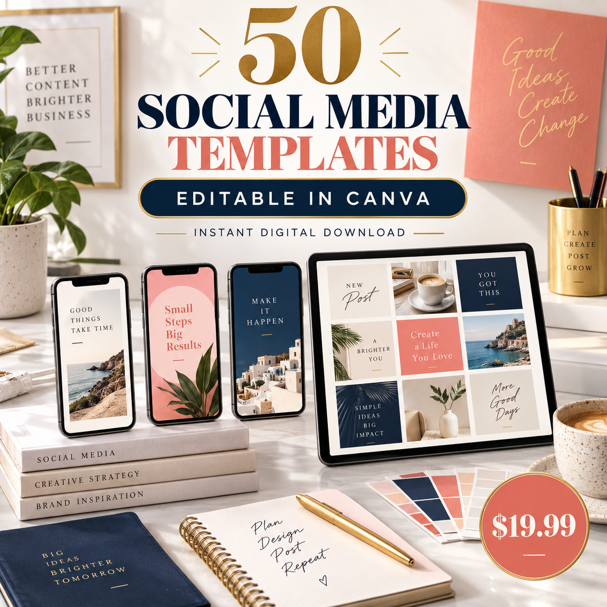 50 Social Media Templates editable in Canva