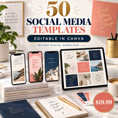 50 Social Media Templates editable in Canva