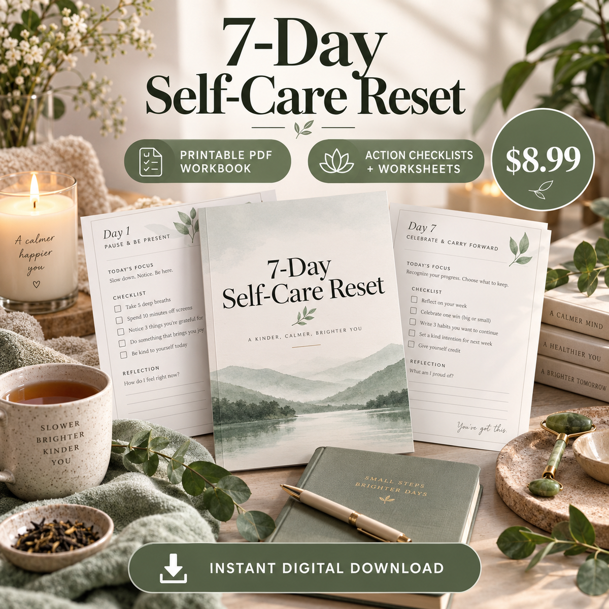 7-Day Self-Care Reset printable PDF sales poster