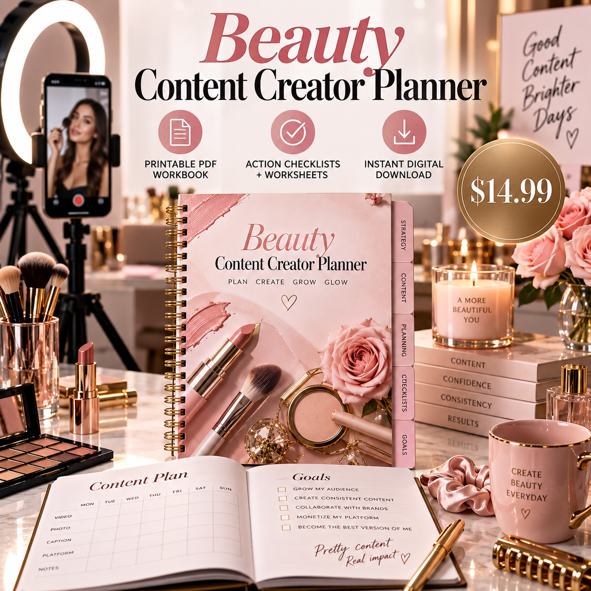Beauty Content Creator Planner printable PDF sales poster