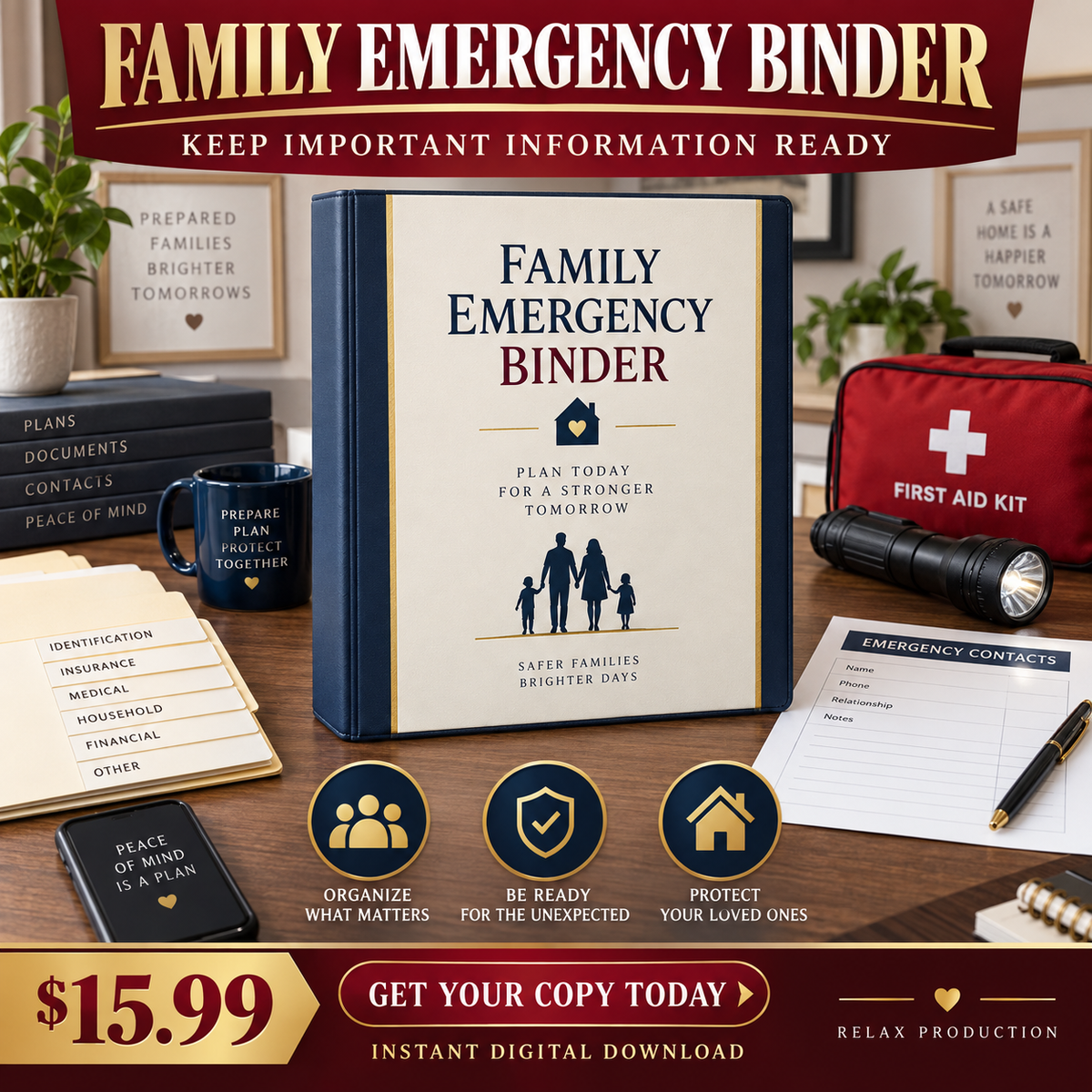 Family Emergency Binder sales poster