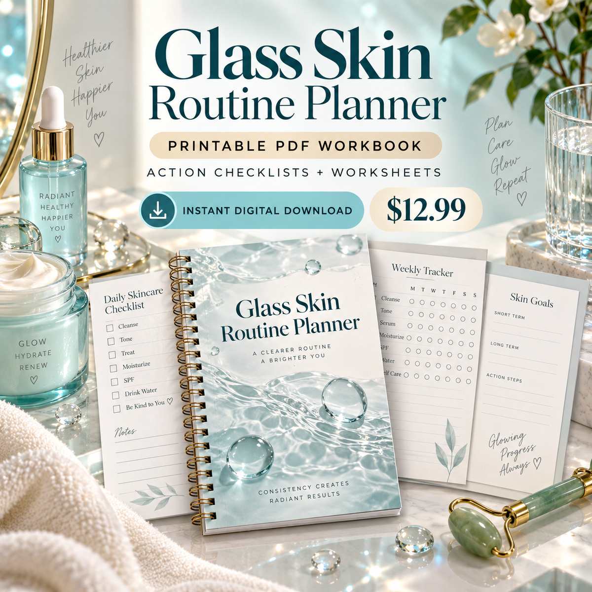 Glass Skin Routine Planner printable PDF sales poster