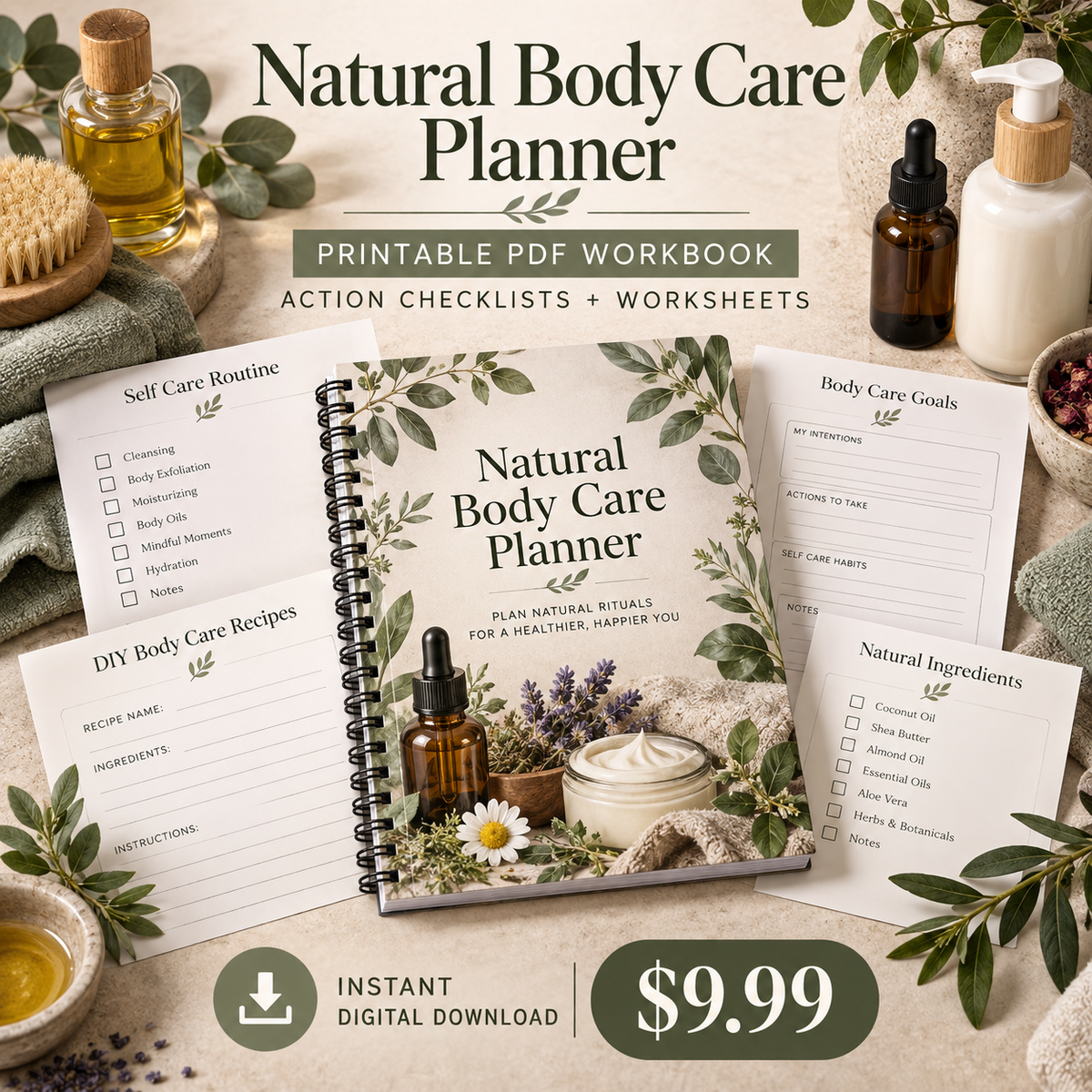 Natural Body Care Planner printable PDF sales poster