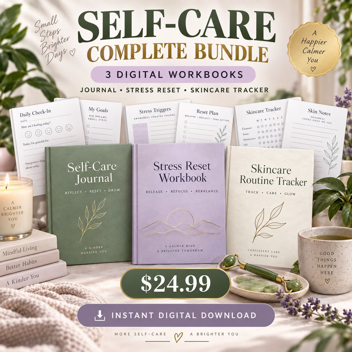 Self-Care Complete Bundle with three digital workbooks