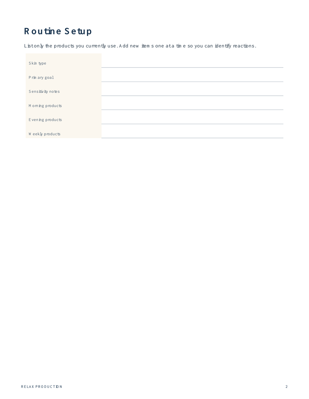 Sample page from the Skincare Routine Tracker