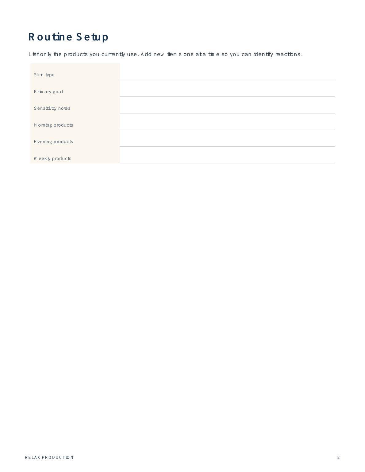 Actual sample page: Skincare Routine Setup
