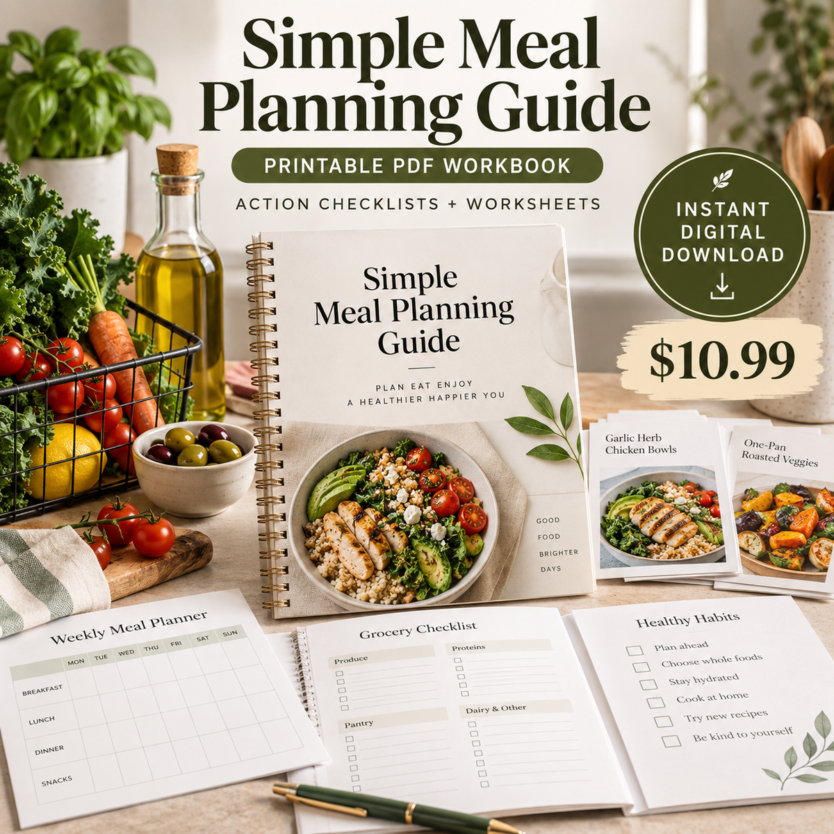 Simple Meal Planning Guide printable PDF sales poster
