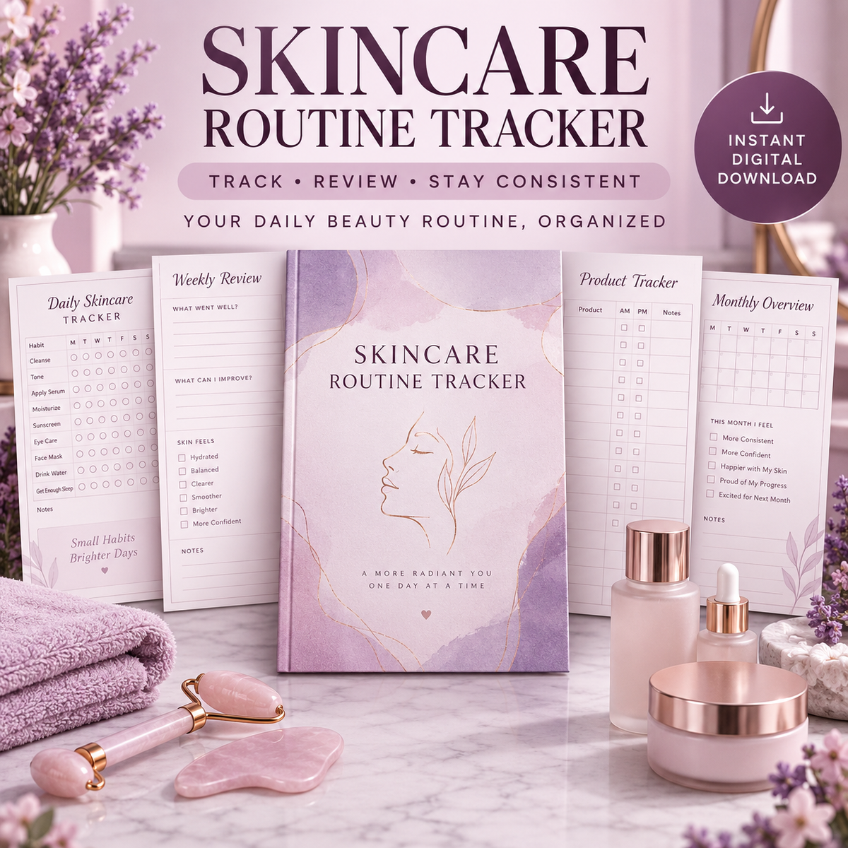 Skincare Routine Tracker instant digital download poster