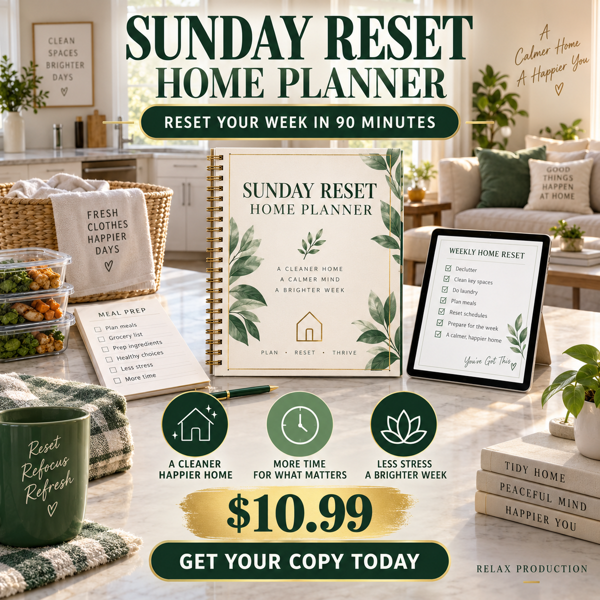 Sunday Reset Home Planner sales poster